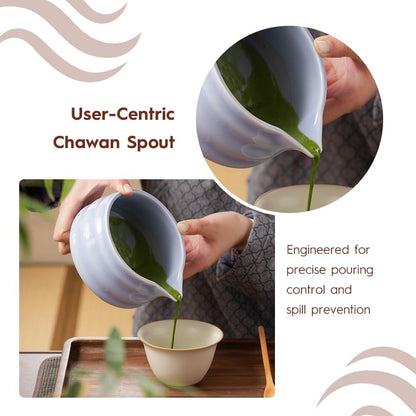 Matcha Whisk Set 8 Pcs - Ceramic Bowl, Bamboo Whisk with Holder, Canister, Sifter, Schima Spoon, Spoon Rest and Tea Towel, Complete Kit for Traditional Matcha and Modern Lattes (Purple)