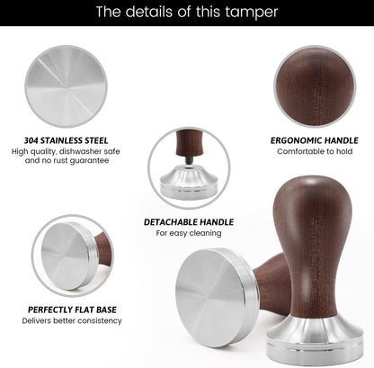 51mm Coffee Tamper Set Barista Kit for Portafilter Machine Wooden Espresso Tamper with Tamper Mat, Frothing Pitcher (350 ml/11.836 oz), Barista Towel, Latte Art Pen and Decorative Stencils