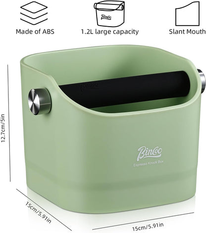 Espresso Knock Box - Bincoo Espresso Machine Knock Box/Espresso Grounds Knock Box, Barista Style Coffee Knock Box for Grounds with Removable Shock-Absorbent Knock Bar and Anti-Slip Base. (Green)