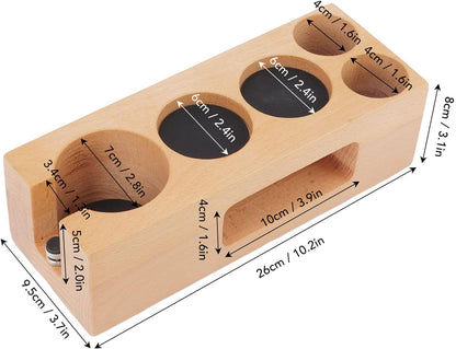 Tamping Station, Tamper Station, Wooden Coffee Portafilter Holder, 5 Hole, With Mat, for Cafes, Home, Kitchens