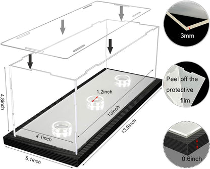 Softball Display Case for 3 Pack in one, Arcylic Softball Holder Stand UV Protected Clear Display Cube for Softball Baseball Tennis Ball Sports Ball Storage with Carbon Fiber Skin Base and Mirror Base
