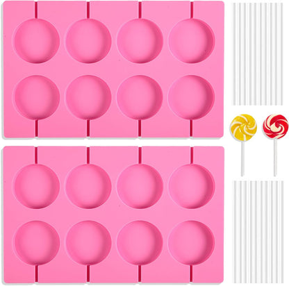 Silicone Lollipop Molds Candy Molds Silicone Sucker Molds Hard Candy Mold & 2x8 Rounds Nonstick Lollipop Mold With 20 Sticks for Candies,Bread,Jellies,Chocolate,Etc