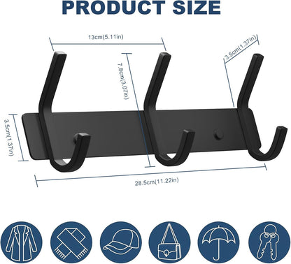 VAEHOLD 2PACK Coat Hooks Wall Hook for Hanging Clothes Robes Towels Hats Heavy Duty Coat Hanger Coat Rack Wall Mount with 3 Hooks - Black
