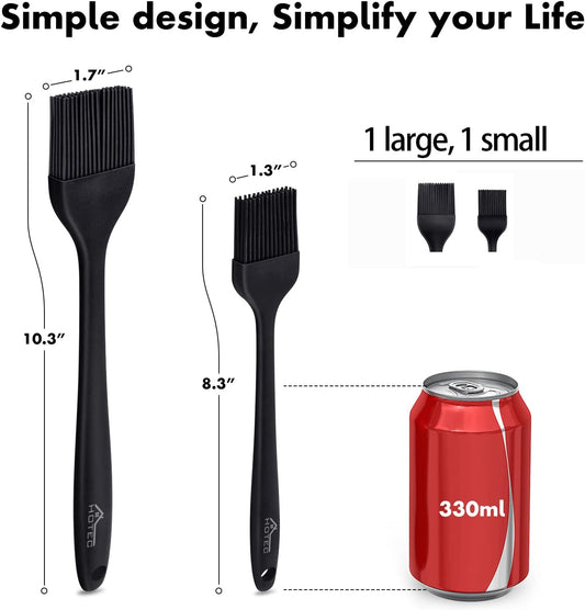 HOTEC 600℉ Heat Resistasnt Basting Brushes, BPA Free Silicone Pastry Brush, Spread Oil Butter Sauce Marinades for BBQ Grill Barbecue Baking Kitchen Cooking Dishwasher Safe (Black 2)