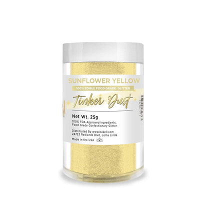 Bakell - Tinker Dust Sunflower Yellow Edible Glitter (25g 1x Jar) for Cakes, Cupcakes, Cake Pops and Beverages