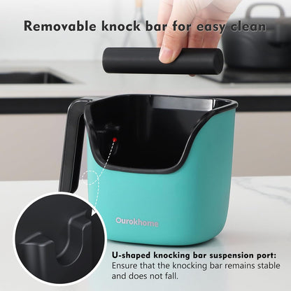Ourokhome Knock Box Espresso Accessories, The Latest Patented Stainless Steel Espresso Machine Tool for Coffee Ground with Removable Knock Bar, Handle and Lid, Dishwasher safe, 4.8 inch (Mint)
