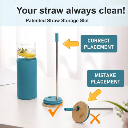 1Pack Glass Tumbler w/Lid & Straw - 24oz Reusable Glass Mug/Bamboo Lid & Stainless Steel Straw-BPA-Free, Leak-Proof, Dishwash Safe for Coffee, Smoothies, Hot Beverages, Travel, Office, Home Use
