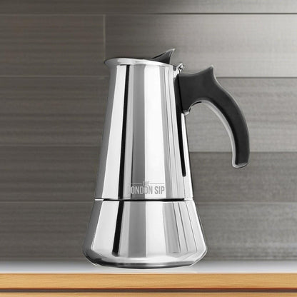 London Sip Stainless Steel Stovetop Espresso Maker Moka Pot Italian Coffee Percolator, Silver, Large (16.9 oz)