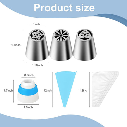 Russian Piping Tips Set – 12 Flower Frosting Nozzles, 2 Leaf Piping Tips, 2 Couplers, 20 Pastry Bags & 1 Reusable Bag – Large & Mini Russian Piping Tips for Cake Decorating, Cupcakes, Cookies