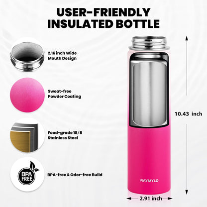 Insulated Water Bottle 24oz, Triple Wall Vacuum Stainless Steel (Cold for 48 Hrs, Hot for 24Hrs), Leak Proof & Non-BPA, 24oz Hydro Water Flask with Paracord Handle & Straw Spout Lids