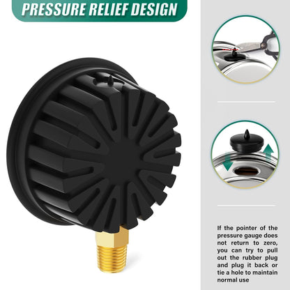0-30PSI Stainless Steel Liquid Filled Pressure Gauge, 2.5" Dial Size, 1/4" NPT Lower Mount, with Rubber Protective Sleeve, for Tube, Water Pump, Gas, Liquid, Pressure Test