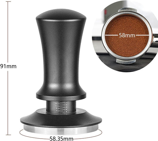 58mm Calibrated Spring-Loaded Espresso Tamper – 30lb Self-Leveling Palm Tamper with Flat Stainless Steel Base – Compatible with 58mm/58.35mm Portafilter Baskets