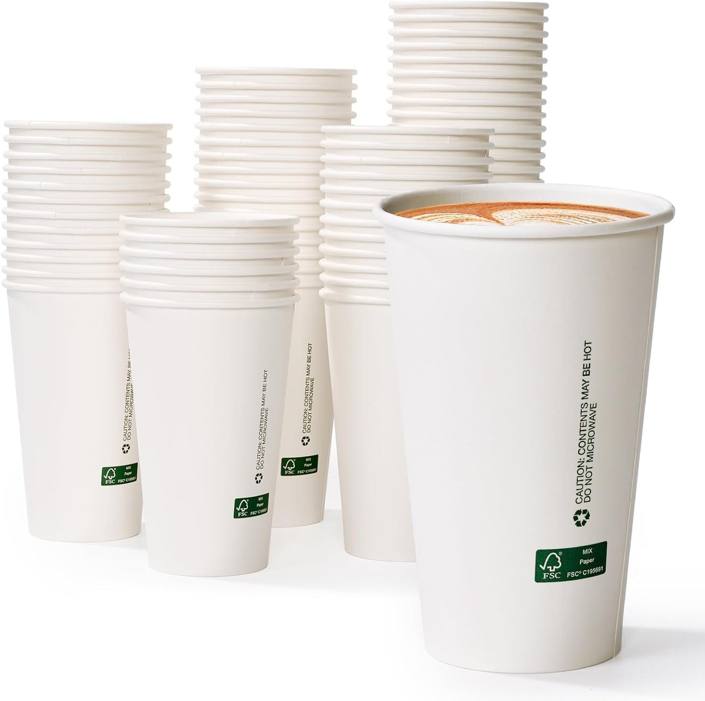 LITOPAK 210 Pack 16 oz Disposable Paper Coffee Cups, White FSC Hot Coffee Cups for Multiple Drinks for Office, Store, Home