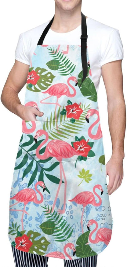 Flamingo Apron Baking Aprons Novelty Cooking Chef Gift Bbq Grilling With 2 Pockets Kitchen Apron