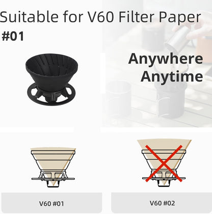 Collapsible Pour Over Coffee Dripper, Silicone Reusable Pour Over Coffee Maker for Camping, Travel, Home&Office, Single Clever Coffee Dripper With 100 V60 Filter Paper #01(1-2 Cup)