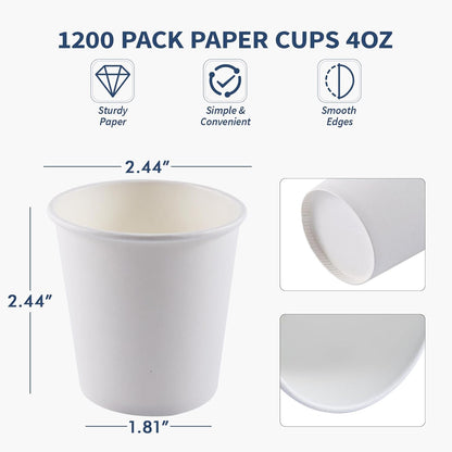Turbo Bee 1200Pack 4oz Disposable Paper Cups,Disposable Espresso Cups,Coffee Cups, Hot/Cold Beverage Drinking Cups for Party, Travel and Events