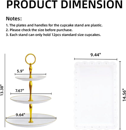 5 Pcs Dessert Table Stand Set - 2x Small 3 Tier Plastic Cupcake Display Stands Cookie Tray Rack Serving Tower & 3x Trays for Wedding Baby Shower Tea Party