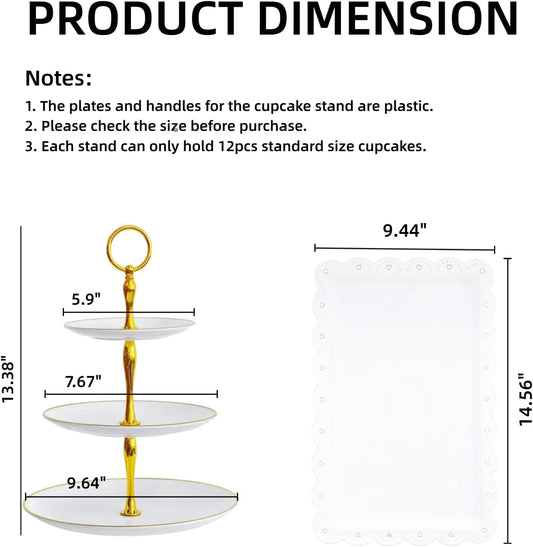 5 Pcs Dessert Table Stand Set - 2x Small 3 Tier Plastic Cupcake Display Stands Cookie Tray Rack Serving Tower & 3x Trays for Wedding Baby Shower Tea Party