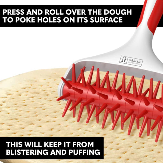 Orblue Pizza Dough Docker, Pastry Roller with Spikes, Pizza Docking Tool for Home & Commercial Kitchen - Pizza Making Accessories that Prevent Dough from Blistering, Red