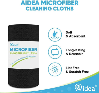 AIDEA Microfiber Cleaning Cloth Roll, 75PK, Black Microfiber Towels for Cars, Reusable Paper Towels Tear Away Cloth, Shop Rags, Lint Free Cleaning Rags for House, Kitchen, Window, 11.5"×11.5"
