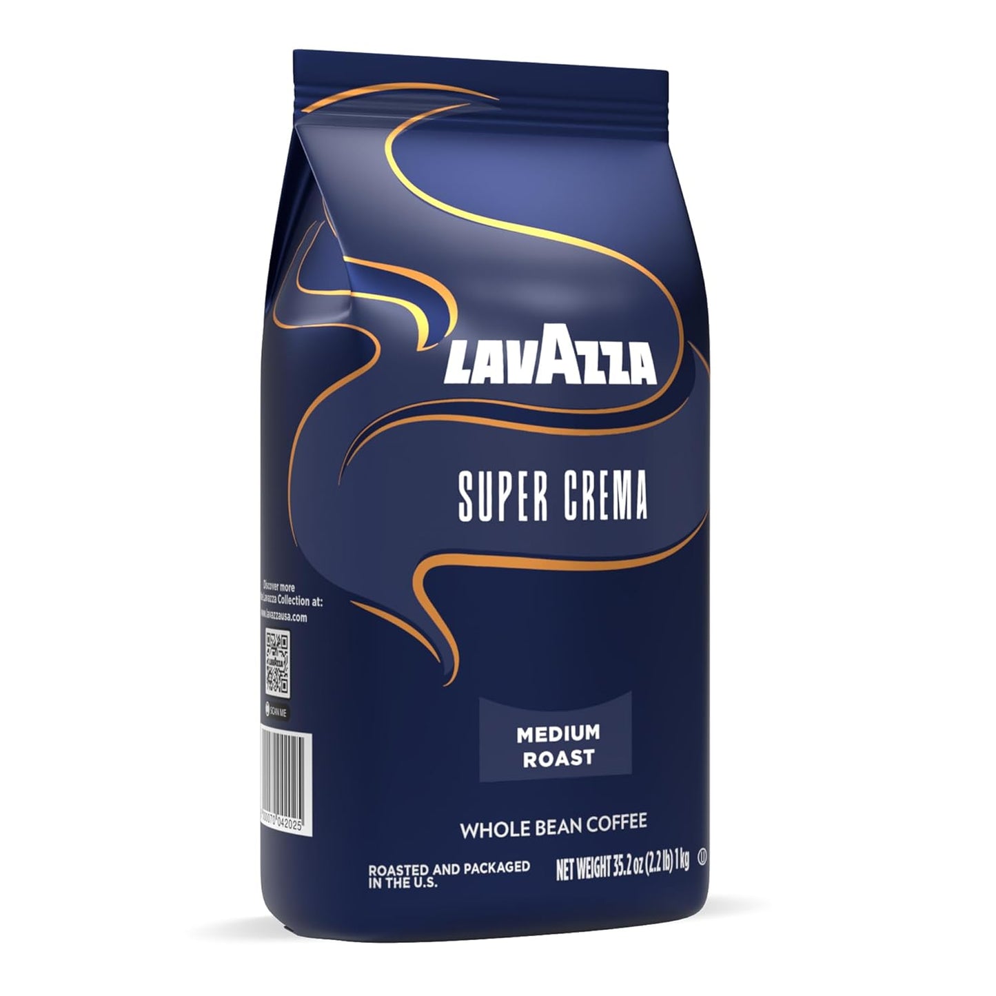 Lavazza Super Crema Whole Bean Coffee, Medium Espresso Roast, Arabica and Robusta Blend, 2.2 lb Bag, Package May Vary (Pack of 6)