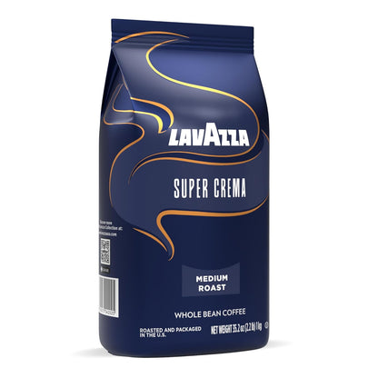 Lavazza Super Crema Whole Bean Coffee, Medium Espresso Roast, Arabica and Robusta Blend, 2.2 lb Bag, Package May Vary (Pack of 6)