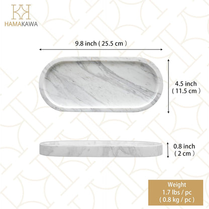 Bathroom Vanity Tray, Large Natural Marble Oval Sink Tray 10 Inch, Jazz White Limestone Dresser Tray for Soap Dispenser Modern Countertop Organizer for Kitchen Countertops, Home Decor