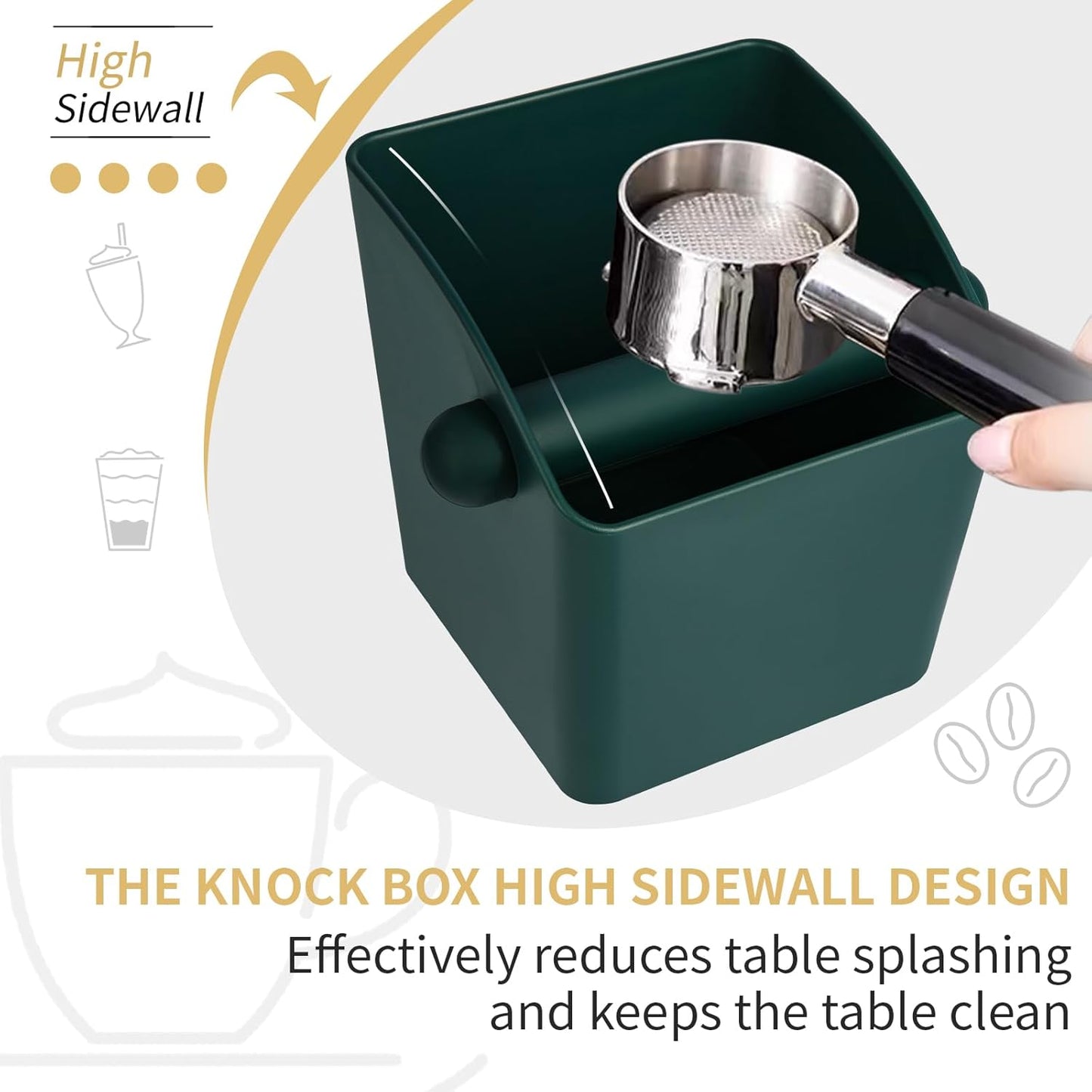 Large Square Knock Box Shock-absorbent Knock Box Espresso with Removable Knock Bar and Non-Slip Base Espresso Accessories for Home/Office (Large Green Knock Box with Tamper Mat)