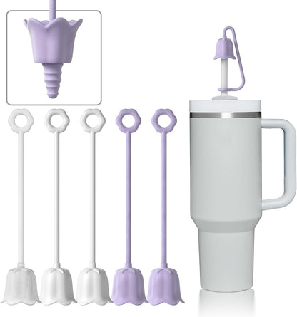 5Pcs Silicone Straw Covers for Stanley Yeti Tumbler Cup, Reusable Drinking Straw Cap Easy to Clean, Dust-Proof Flower Straw Topper Compatible for 6-10m/0.23-0.4inch Straws (Multi color A)