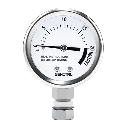 SENCTRL 20 Psi Pressure Cooker Gauge Replacement Part, 2" Dial Size, Stainless Steel Case, 3/8" UNC Male Lower Mount, Waterproof, with Gasket, Metal Washer and Nut, for Steam Canner, Pressure Cooker