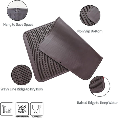 Silicone Dish Drying Mat for Multiple Usage,Easy clean,Eco-friendly,Heat-resistant Silicone Mat for Kitchen Counter or Sink,Refrigerator or Drawer Liner Coffee 4XL 32 inches x 18 inches