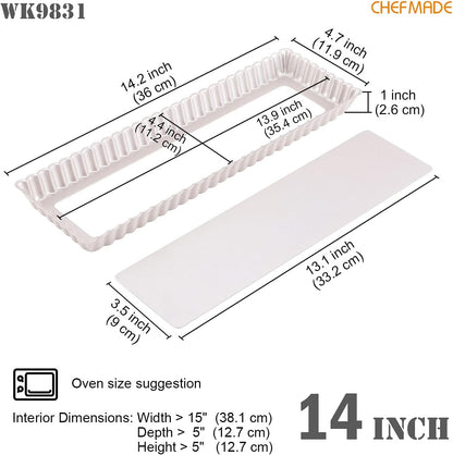 CHEFMADE Rectangle Tart Pan, 5x14-Inch with Removable Loose Bottom Non-Stick Oblong Quiche Bakeware for Oven Baking (Champagne Gold)