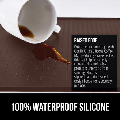 GORILLA GRIP Silicone Coffee Mat, 15x23, Espresso Drink Bar Station Accessories, Waterproof Heat-Resistant Dish Drying Mats, Stay in Place on Kitchen Counter, Home Kitchen Decor Essentials, Brown