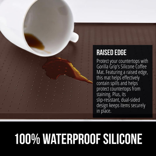 GORILLA GRIP Silicone Coffee Mat, 15x23, Espresso Drink Bar Station Accessories, Waterproof Heat-Resistant Dish Drying Mats, Stay in Place on Kitchen Counter, Home Kitchen Decor Essentials, Brown