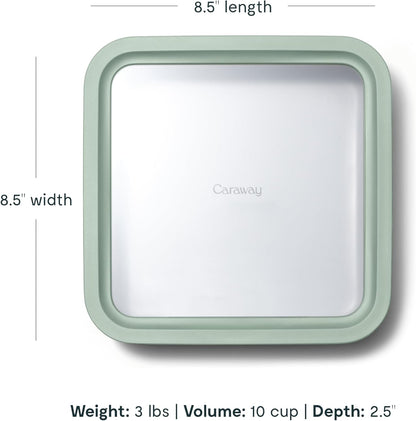 Caraway 2pc Glass Food Storage Set - 10 Cup Food Containers (2) - Ceramic Coated - Non Toxic, Non Stick Lunch Box with Lids. Dishwasher, Oven, & Microwave Safe - Mist
