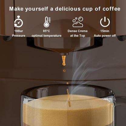 KOTLIE 513K Single Serve Capsule Coffee Machine fits for K-Cup capsule/Nes*p Original/Ground Coffee/44mm ESE,0.8L,Compact Size(Coffee)