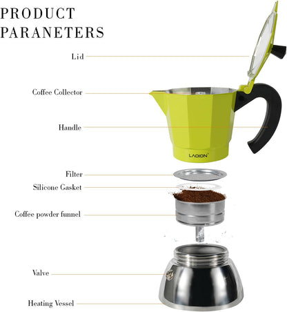 Stovetop Espresso Maker, 6Cup Moka Pot, Espresso Machine Compatible with Induction Cooktops, 300ml Stainless Steel & Aluminum Cuban Coffee Maker for Cafetera Cubana, Green