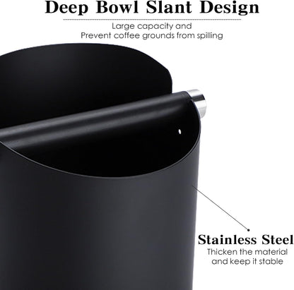 Italian Espresso Knock Box, Stainless Steel, with Detachable Tapping Rod and Anti Slip Rubber Base (Black, 800ml)