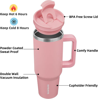 BJPKPK Insulated Tumblers With Handle And Straw 40 oz Stainless Steel Tumbler Cups With Lid,Light Pink