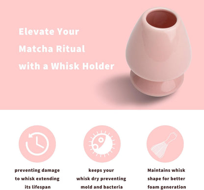 Matcha Tea Whisk Holder, 70mm Chasen Stand, Matcha Whisk Stand Ceramic Holder Chasen Stand fit for Traditional Japanese Tea Matcha Chasen Tea Set Accessories (pink)