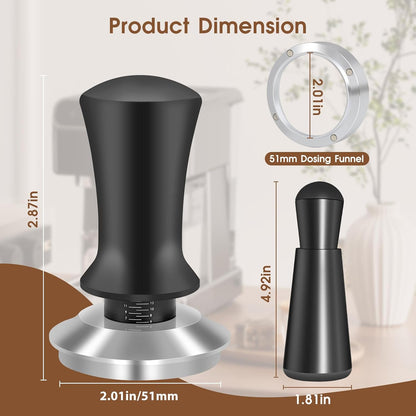51mm Espresso Accessories Kit, Spring Loaded Calibrated Tamper, WDT Tool and Dosing Funnel Set Fits Delonghi 51 mm Espresso Coffee Machines and Portafilter