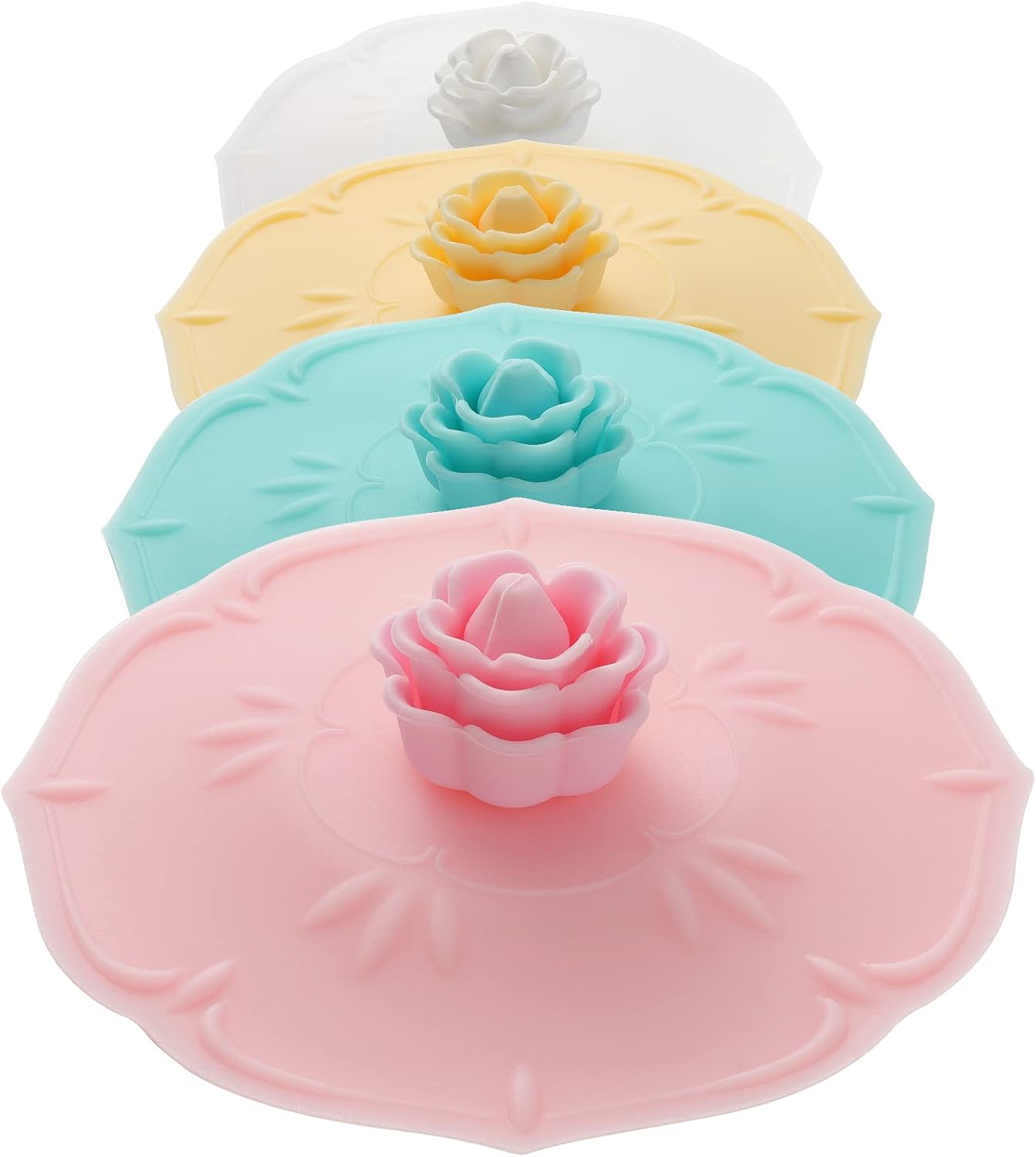 rose Silicone Cup Covers (Set of 4) ， Multicolored Silicone Lids for Mugs, Cups, Tea Pots,Flexible Mug Covers，Hot Cup Lids for Coffee & Tea