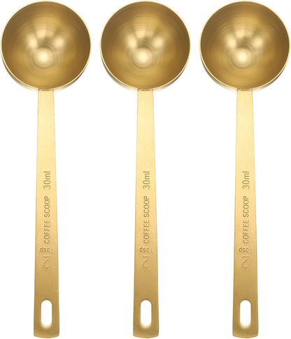 HARFINGTON 3pcs Coffee Scoop Spoon 2tbsp (6tsp, 30ml) 304 Stainless Steel Long Handle Teaspoon/Tablespoon Measuring Spoons Scoops for Tea Sugar Kitchen, Gold