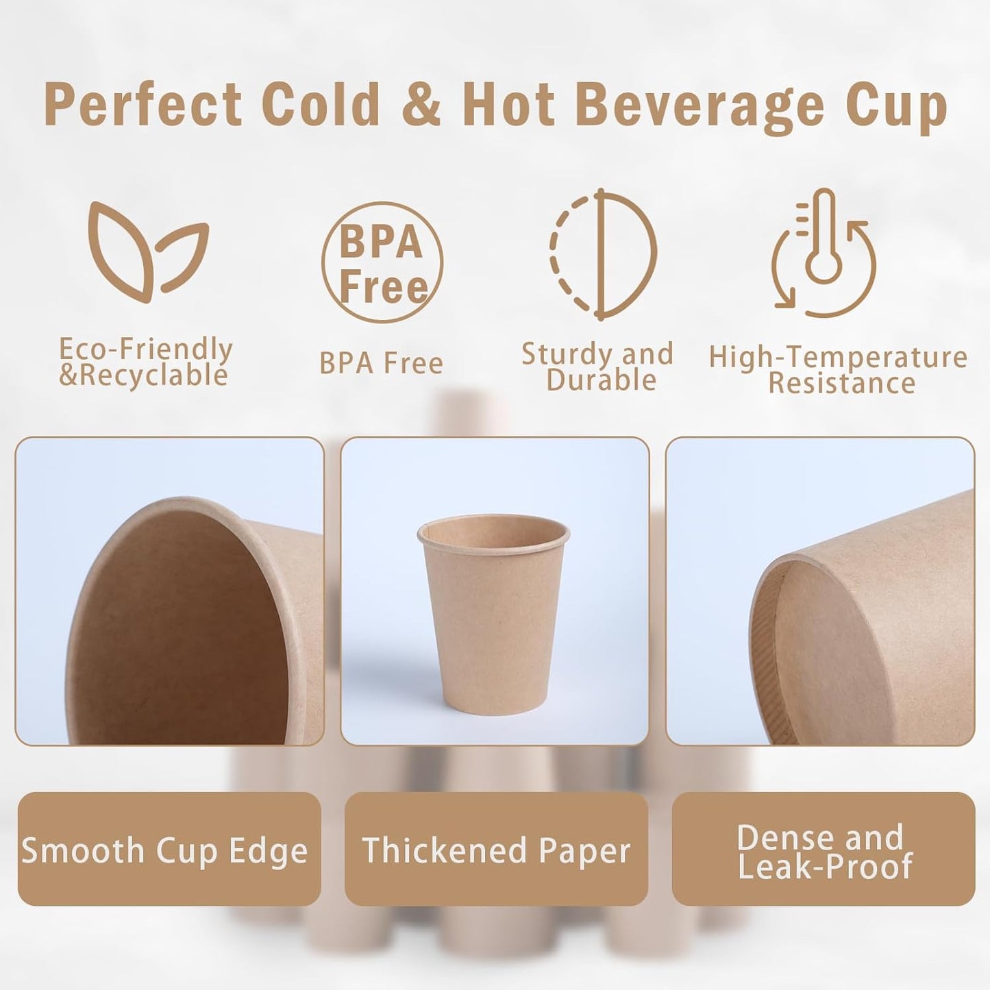Lamosi 200 Pack 10 oz Kraft Paper Cups, Brown Disposable Paper Coffee Cups, Unbleached Cups for Hot/Cold Beverage Party Home Office