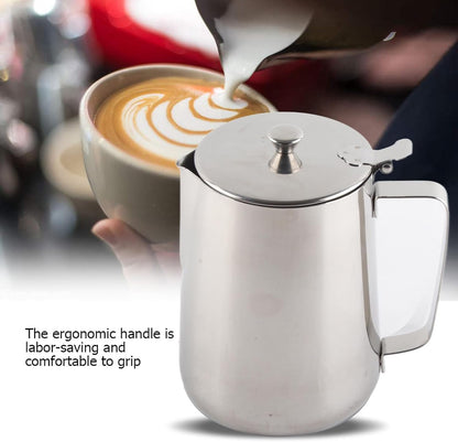 Stainless Steel Milk Frothing Pitcher, Stainless Steel Coffee Cup Mug Milk Frothing Pitcher Jug with Lid for Latte Coffee Art for Office Kitchen with handle(2000ml)
