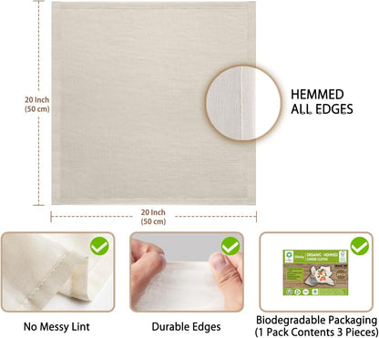 Organic Cheese Cloths, GOTS Certified, 3PCS, Grade 100, 20x20Inch Hemmed Cheese Cloth Fabric Reusable Fine Mesh Cloth, 100% Cotton Unbleached Muslin Cheesecloth for Straining, Cooking, Juice, Herbs