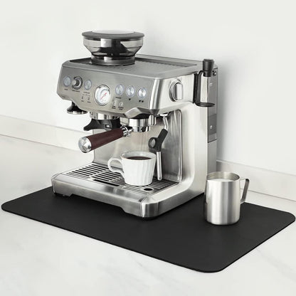 Mimore Coffee Mat - 17x30 Inch Black Countertop Mat - Absorbent, Hides Stains, Rubber Backed - Dish Drying Mat Fits Under Coffee Maker or Espresso Machine (Compatible with Ninja Luxe Cafe)