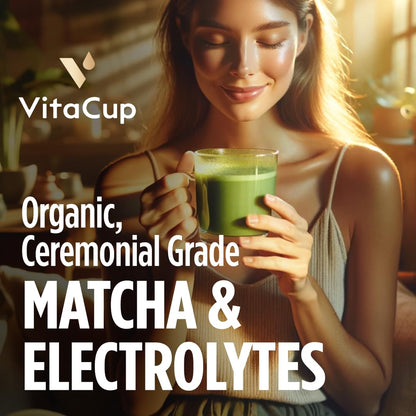 VitaCup Hydration Matcha Instant Packets, for Natural Energy and Detox, w/Electrolytes, Ceremonial Grade Organic Matcha, Coconut Water, Pink Himalayan Salt, Magnesium, in Single Serve Sticks, 60 Ct