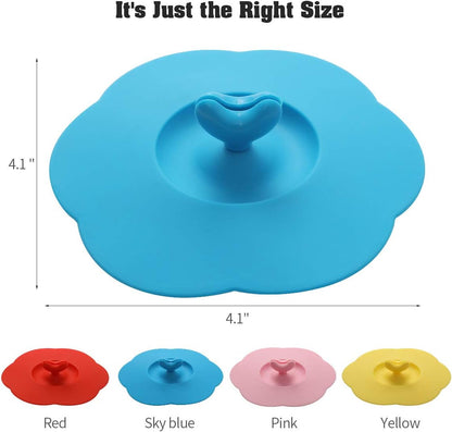 Silicone Cup Covers (Set of 4) ， Multicolored Silicone Lids for Mugs, Cups, Tea Pots,Flexible Mug Covers，Hot Cup Lids for Coffee & Tea