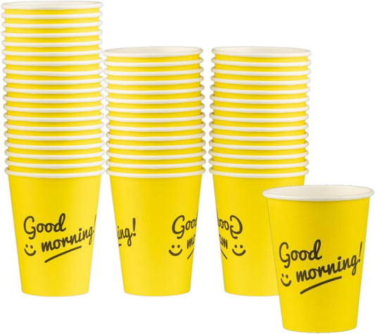 Smygoods Disposable Coffee Cups, To Go Paper Hot Cups, Good Morning Design (12 OZ, 50 Count) For Hot Beverages, Coffee, Tea, Espresso, Cocoa - Vasos Para Cafe